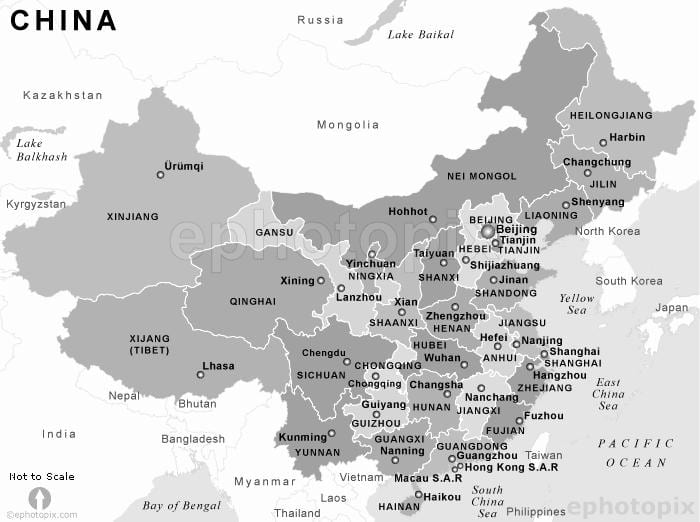 bản đồ của Trung quốc đen và trắng