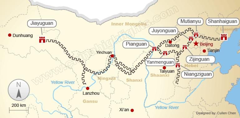 bức tường lớn của Trung quốc trên bản đồ