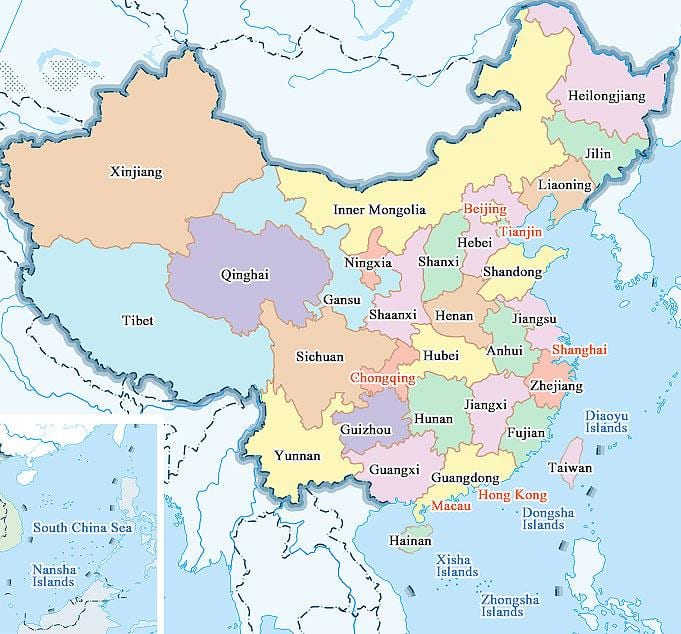 Trung quốc bản đồ thành phố và tỉnh,
