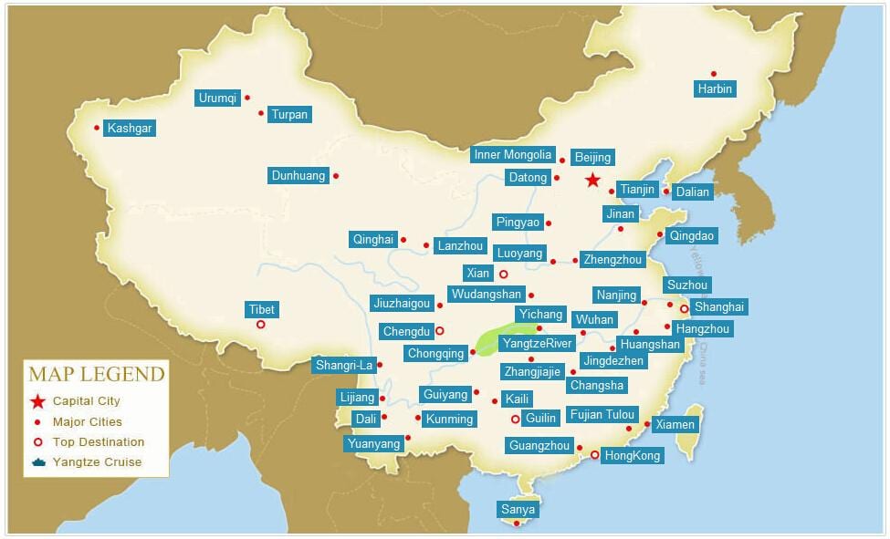 Bản đồ trung quốc với thành phố