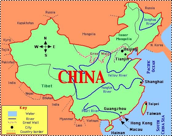 Bản đồ trung quốc với con sông và núi non