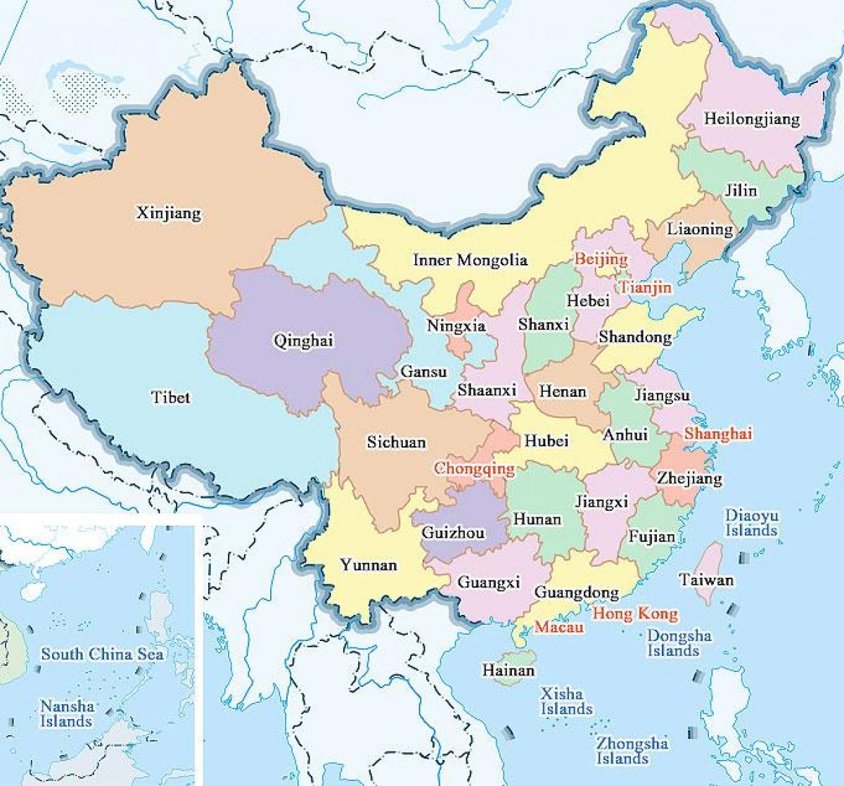 Trung quốc bản đồ thành phố và tỉnh,