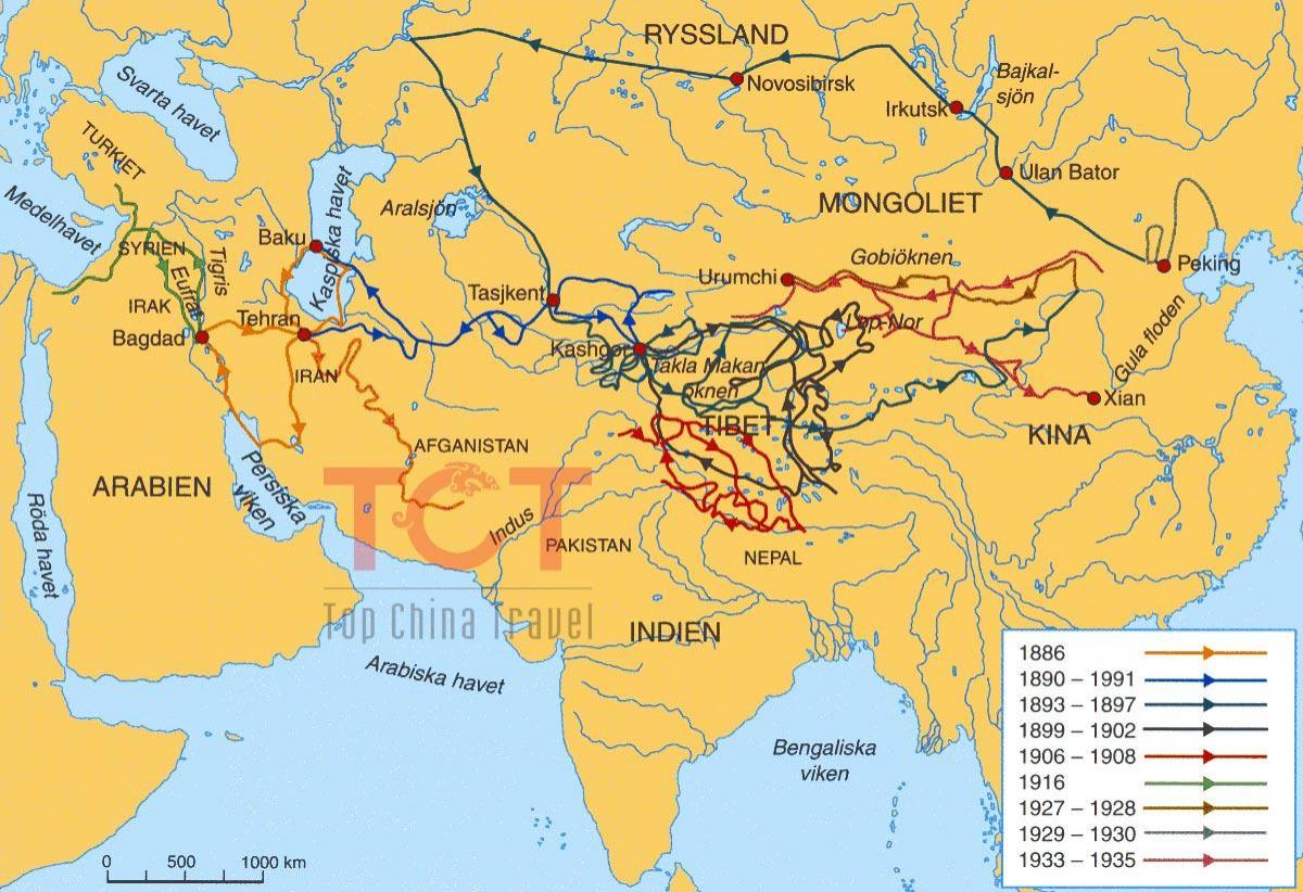 bản đồ của con đường tơ lụa trong thời cổ đại Trung quốc