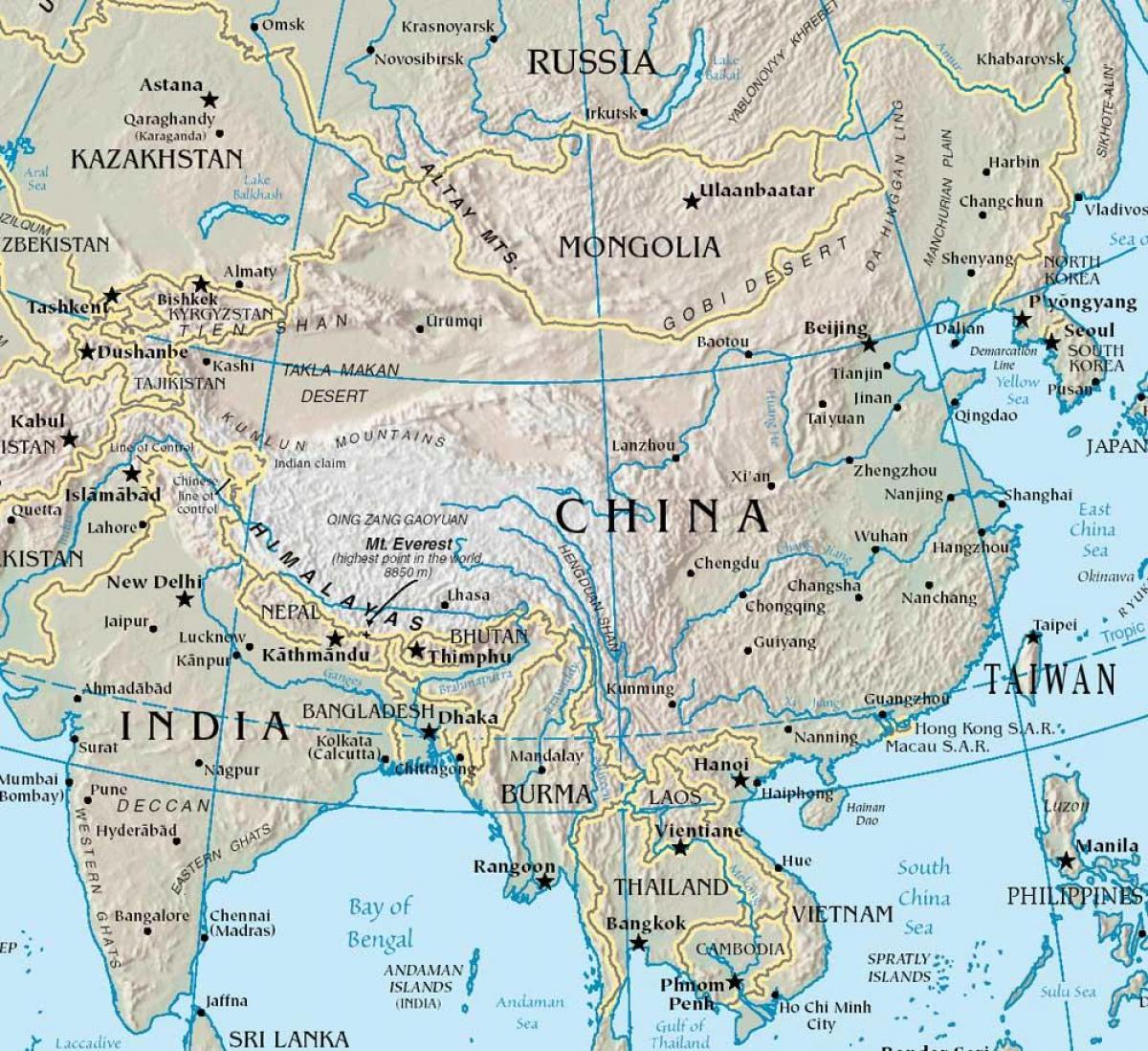 bản đồ của Trung quốc với núi