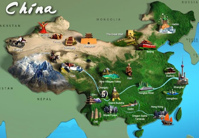 bản đồ của Trung quốc điểm du lịch